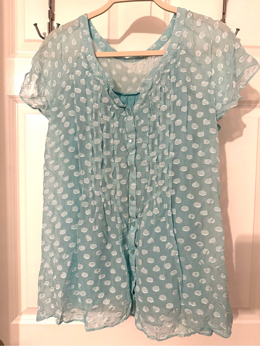 Soft Surroundings Aqua Polka Dot Sheer silk blend tunic